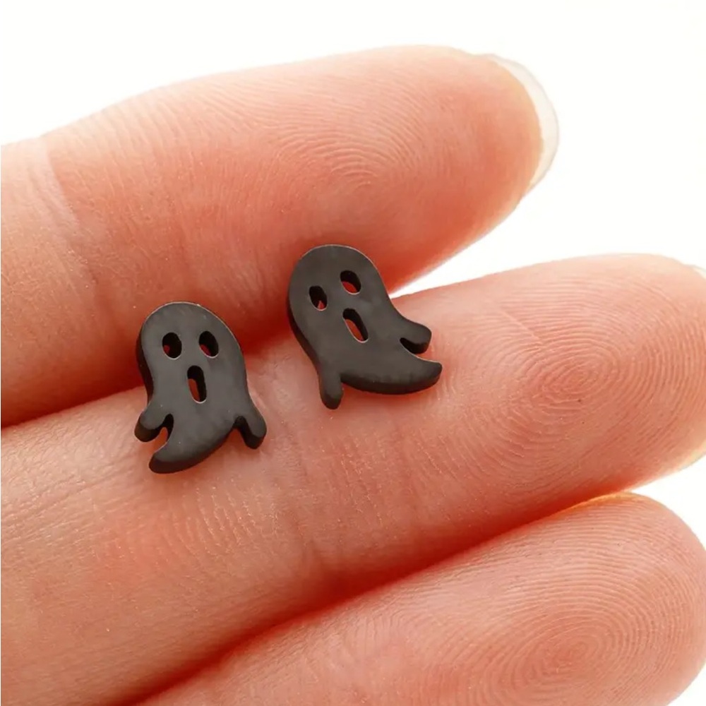 Black Stainless Steel Ghost Stud Earrings